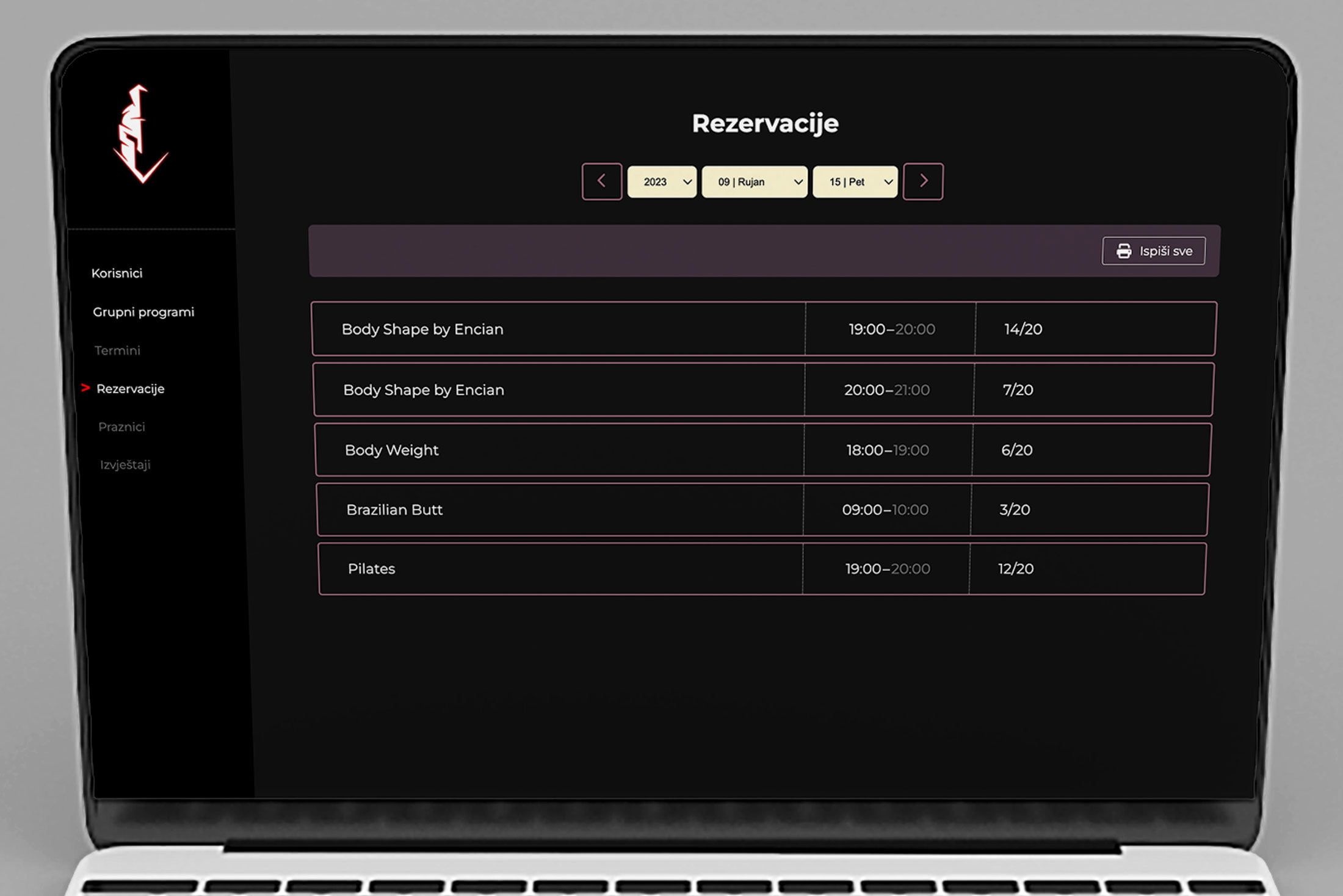 Izrada custom web aplikacije za rezervaciju grupnih programa u teretani Sparta Gym9